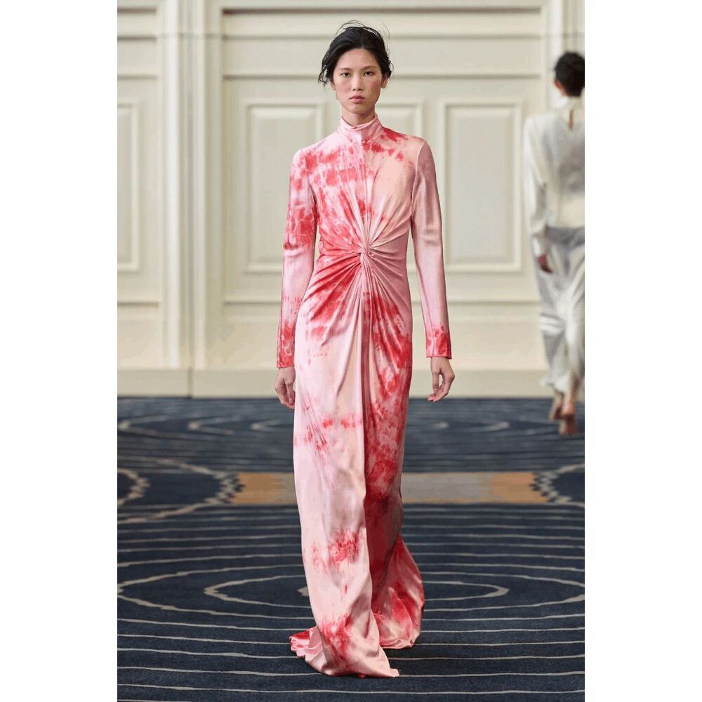 Alexandra Alonso Rojas mockneck silk draped gown in red ice dye Size US6 $1448